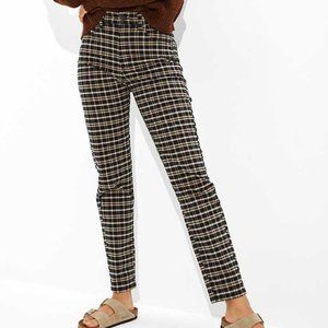 NEW PRICE American Eagle Black/White/Gold Plaid Mom Pants  SIZE 6 LONG